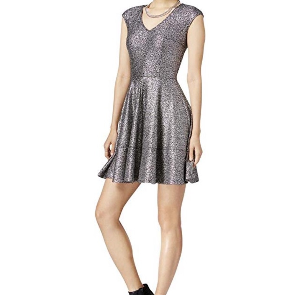 Bar III Metallic Cap Sleeve Dress
